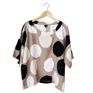 Lisa Bayne Oversized Boxy Abstract Polka Dots 100% Linen Top Shirt Blouse XLarge